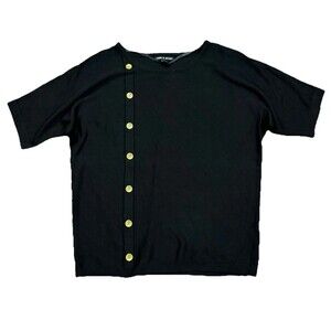 Cable & Gauge Black Short Sleeve Button Accents Sailor Inspired Sweater Size L